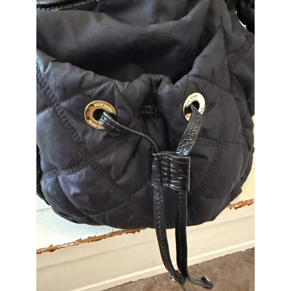 Kate Spade New York Carter Black Quilted Nylon Diaper Bag Tote Gold Hardware